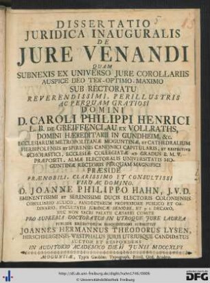 Dissertatio Inauguralis De Jure Venandi