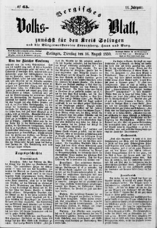 Bergisches Volksblatt. 1849-1868