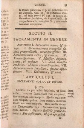 Sectio II. Sacramenta In Genere.