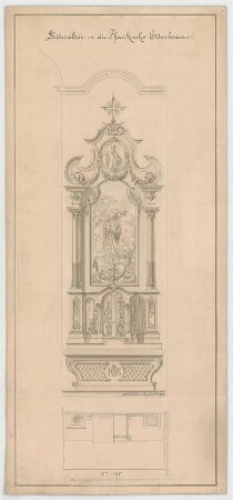 Müller, Josef Anton; Ettenbeuren; Pfarrkirche - Seitenaltar (Grundriss m. Schnitt, Ansicht)
