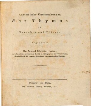 Anatomische Untersuchungen der Thymus in Menschen und Thieren