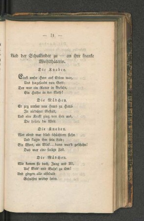 Lied der Schulkinder zu - an ihre kranke Wohlthäterin.
