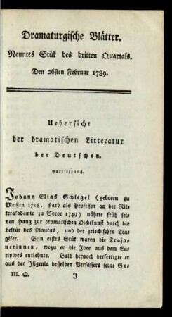 Neuntes Stük des dritten Quartals