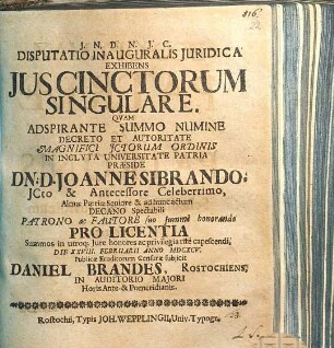 Disputatio Inauguralis Iuridica Exhibens Ius Cinctorum Singulare