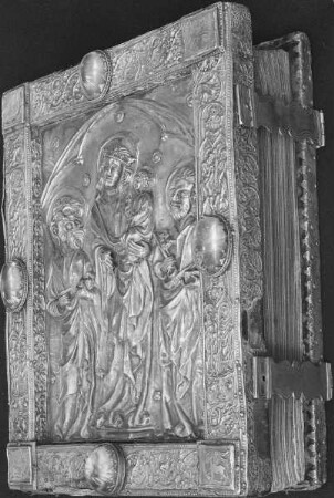 Buchdeckel eines Evangeliars, Madonna zwischen Petrus und Paulus