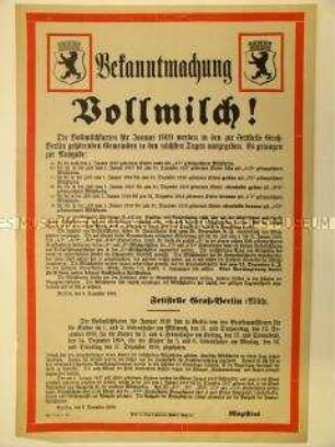 Maueranschlag zur Regulierung des Bezuges von Vollmilch