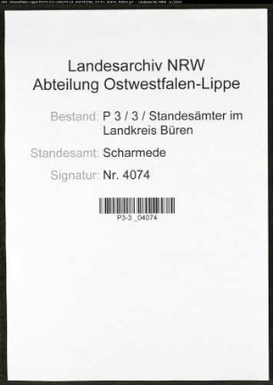 Sterberegister Standesamt Scharmede