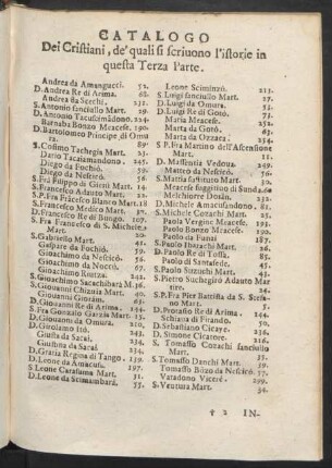 Catalogo Dei Cristiani, de' quali si scrivono l'istorie in questa Terza Parte