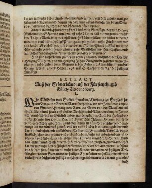 H4r-J1v Extract Auß der Erbverbündnuß der Fürstenthumb Gülich, Cleve und Berg