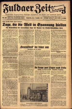 Ausgabe vom Donnerstag, den 01. Dezember 1938.