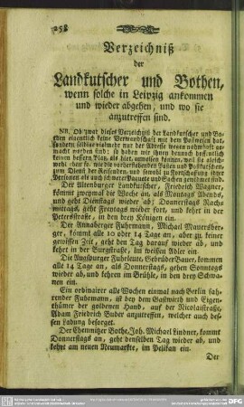 Verzeichniß der Landkutscher und Bothen