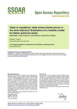 Taste or  what drives market prices in the wine industry? Estimation of a hedonic model for Italian premium wines