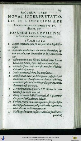 Secunda Pars. Novae Interpretationis in L. Imperium