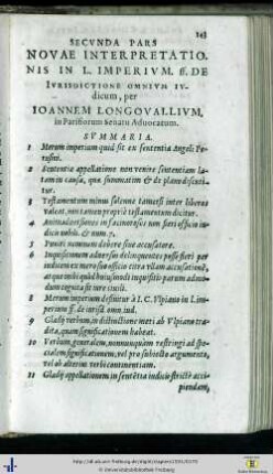 Secunda Pars. Novae Interpretationis in L. Imperium