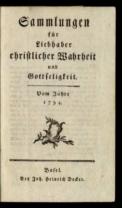 1794: Sammlungen für Liebhaber christlicher Wahrheit und Gottseligkeit