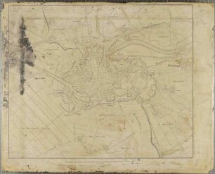 Festung Rastatt. Lithographischer Stein zum Übersichtsplan der Fortifikationen der Festung Rastatt