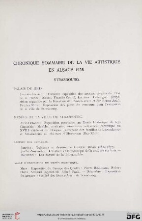 Chronique sommaire de la vie artistique en Alsace
