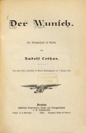 Der Wunsch : Ein Märchenspiel in Versen