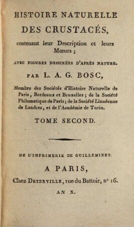 Histoire naturelle des crustacés : contenant leur description et leurs moeurs ; avecc figures dessinées d'après nature. 2