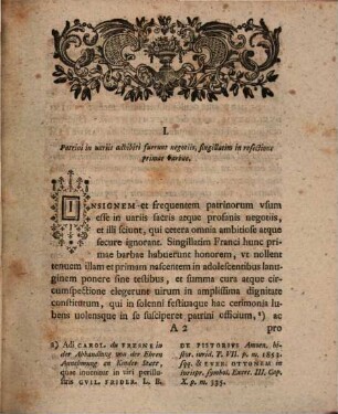De patrinis, eorumque origine, numero et sexu, item de S. Pancratio ... prolusiones academicae