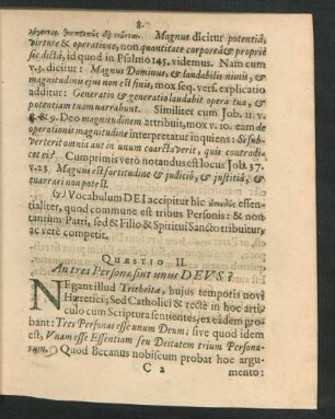 Quaestio II. An tres Personae sint unus Deus?
