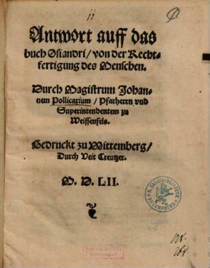 Antwort auff das buch Osiandri, von der Rechtfertigung des Menschen ...
