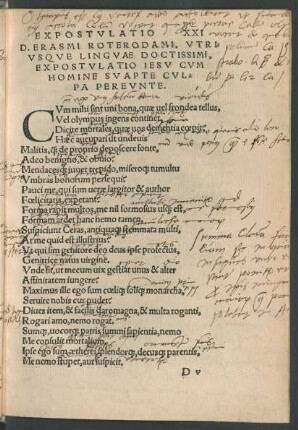 D. Erasmi Roterodami, Utriusque Linguae Doctissimi, Expostulatio Iesu Cum Homine Suapte Culpa Pereunte.