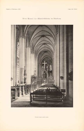 Elisabethkirche, Marburg: Innenansicht, Blick von Westen (aus: Atlas zur Zeitschrift für Bauwesen, hrsg. v. Ministerium der öffentlichen Arbeiten, Jg. 60, 1910)