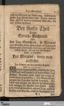 Der fünfte Theil Dieses Spruch-Büchleins, Von den Tag-Sprüchlein