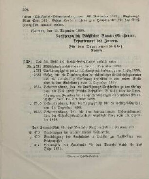138. Das 53. Stück des Reichs-Gesetzblattes enthält unter: ...