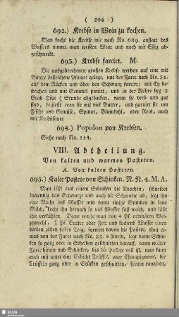 VIII. Abtheilung. Von kalten und warmen Pasteten