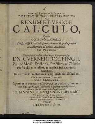 Disputatio Inauguralis Medica De Renum Et Vesicae Calculo