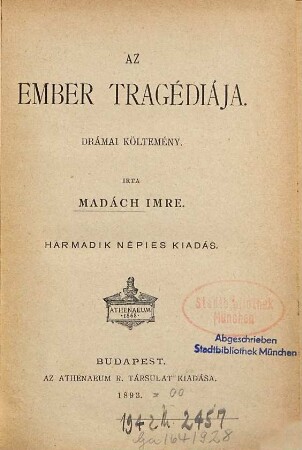 Az ember tragédiája : Drámai költemény