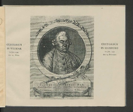 Carl Philipp Emanuel Bach, Kapellmeister und Musikdirektor in Hamburg.