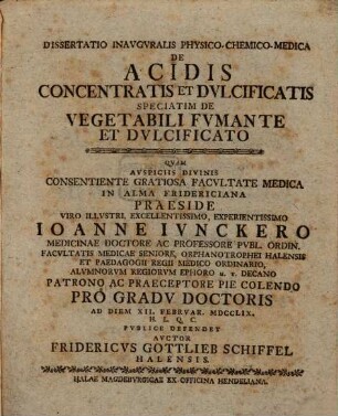Diss. inaug. ... de acidis concentratis et dulcificatis : speciatim de vegetabili fumante et dulcificato