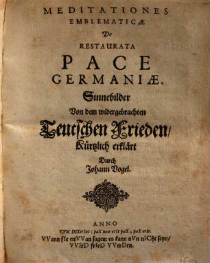 Meditationes emblematicae de restaurata pace germaniae