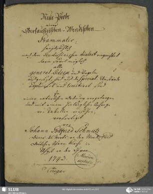 Neue Probe einer Oberlausizisch-Wendischen Grammatic : hauptsächlich nach dem Budissinischen Dialect eingerichtet
