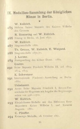 IX. Medaillen-Sammlung der Königlichen Münze in Berlin