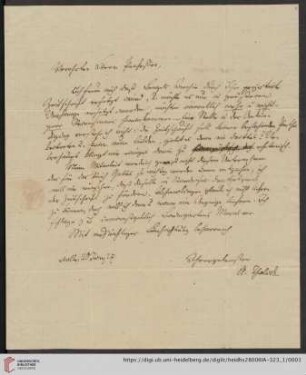 Korrespondenz August Tholuck / Carl Ullmann: Brief von August Tholuck an Carl Ullmann