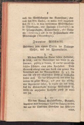 Zweyter Abschnitt. Anleitung zum eigenen Studio der Naturgeschichte, und der Waarenkunde