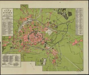 Plan von Zittau , 1:10 000, Lithographie, 1913 : Plan von Zittau / nach Plänen des Stadtbauamtes. Bearb. von R. Müller. - Rev. 1913. - 1:10 000. - Zittau : Haupt u. Schwager, 1913. - 1 Kt. : Lithogr. ; 43 x 33 cm