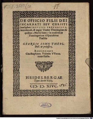 Theses de officio filii Dei incarnati ... triplici ...