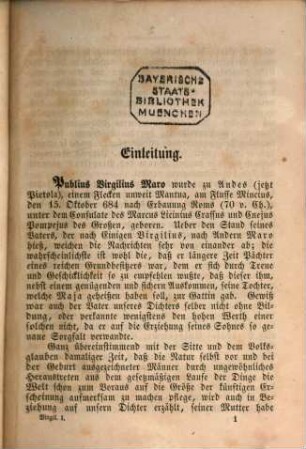 Publius Virgilius Maro's Werke, 1. Idyllen, Landbau, Jugendgedichte