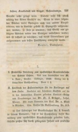727-732 [Rezension] Lohner, Tobias, Praktische Anleitung zum apostolischen Krankenbesuche