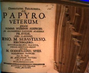 Dissertatio. Philologica. De. Papyro. Veterum.