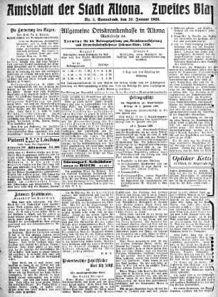 Nummer 5. Zweites Blatt. : Sonnabend, den 30. Januar 1926