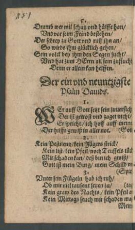 Der ein und neuntzigste Psalm Davids.