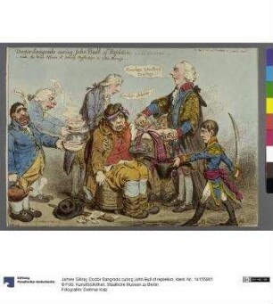 Doctor Sangrado curing John Bull of repletion