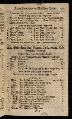 277-280, Kurtze Anweisung der Biblischen Bücher. Verzeichniß denckwürdiger Lehr-Puncten.