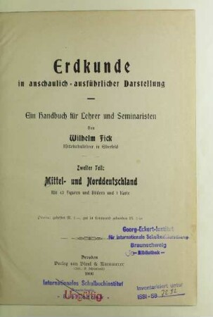 Teil 2: Mittel- und Norddeutschland : ein Handbuch für Lehrer und Seminaristen